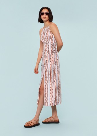 WHISTLES WIGGLE STRIPE TIE DETAIL DRESS in Multicolour ~ wavy striped wrap style cami dresses ~ women’s sundresses