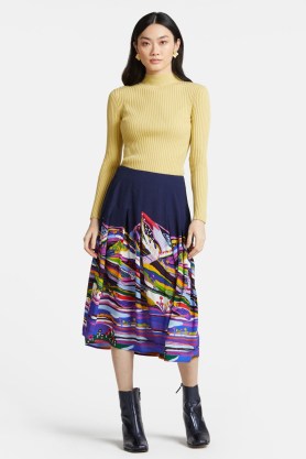gorman x Marina Ester Castaldo My Way Skirt | printed midi skirts | front pleats - flipped