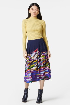 gorman x Marina Ester Castaldo My Way Skirt | printed midi skirts | front pleats