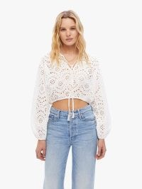 Natalie Martin Amelia Top in Salt – white cotton cut out crop tops – cute balloon sleeve boho blouse – bohemian summer clothing – cropped blouses