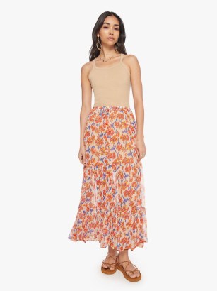 Natalie Martin Sierra Skirt in Water Color Clementine | floaty bohemian maxi skirts | sheer floral print boho fashion - flipped