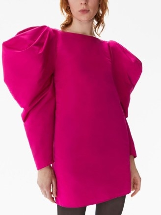 Nina Ricci gathered-sleeves taffeta dress – raspberry pink oversized puff sleeve mini dresses – occasion clothes with volume - flipped