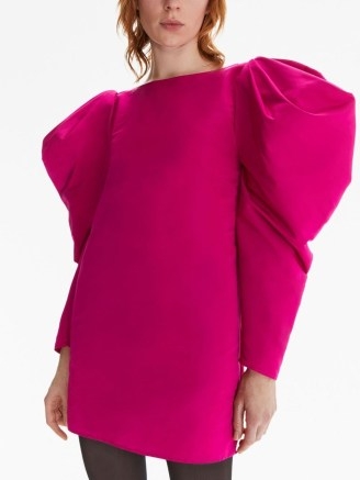 Nina Ricci gathered-sleeves taffeta dress – raspberry pink oversized puff sleeve mini dresses – occasion clothes with volume