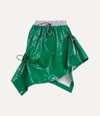 Vivienne Westwood NO YES NO SKIRT in BRIGHT GREEN / shiny asymmetric ruched detail mini skirts