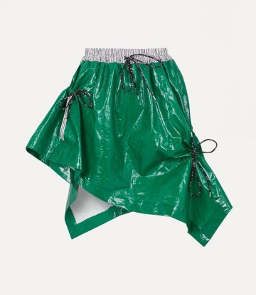 Vivienne Westwood NO YES NO SKIRT in BRIGHT GREEN / shiny asymmetric ruched detail mini skirts - flipped