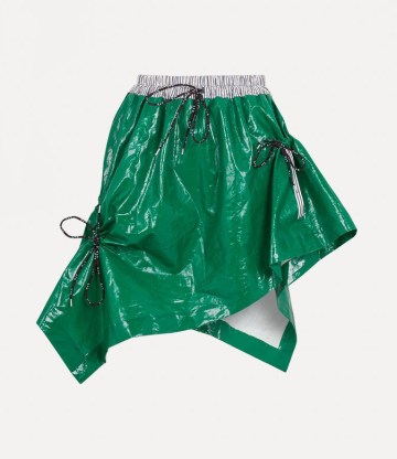 Vivienne Westwood NO YES NO SKIRT in BRIGHT GREEN / shiny asymmetric ruched detail mini skirts