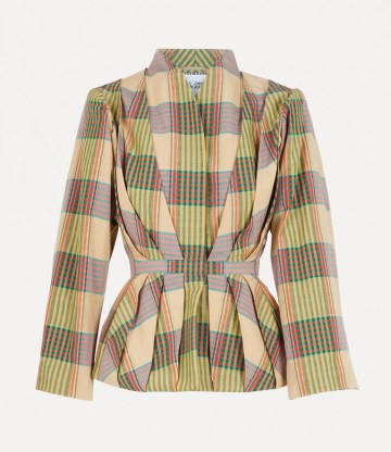 Vivienne Westwood NR.4 JACKET in YELLOW GREEN / women’s tartan print cinched waist jackets