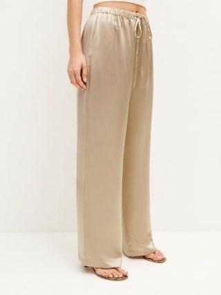 Reformation Olina Silk Pant in Sand / silky drawstring waist trousers - flipped