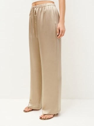 Reformation Olina Silk Pant in Sand / silky drawstring waist trousers