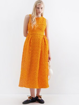 CECILIE BAHNSEN Dorina smocked cotton-blend dress – luxury orange dresses - flipped