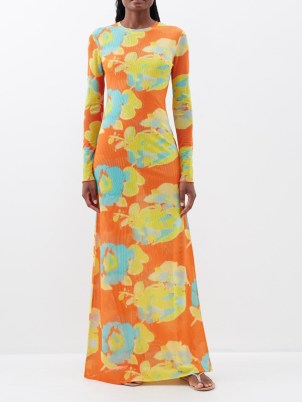 EYWASOULS MALIBU Scarlett floral-print mesh maxi dress – orange poolside cover up – chic retro style pool dresses – bright resort wear clothing