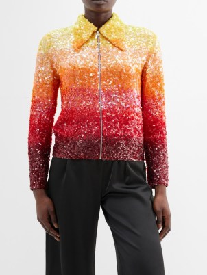 ASHISH Sequinned georgette jacket multicoloured – women’s sequin covered zip front point collar jackets - flipped