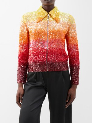 ASHISH Sequinned georgette jacket multicoloured – women’s sequin covered zip front point collar jackets