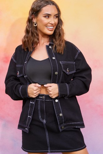 PERRIE SIAN BLACK CO-ORD DENIM JACKET WITH CONTRAST STITCHING – women’s festival jackets - flipped