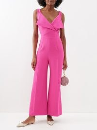 EMILIA WICKSTEAD Antica folded-neckline crepe jumpsuit – pink vintage style occasion jumpsuits – luxury retro look summer event clothing – luxe all-in-one evening fashion – vibrant clothes