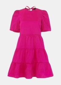 WHISTLES AUBREY TIERED DRESS in Pink ~ women’s puff sleeve trapeeze style dresses