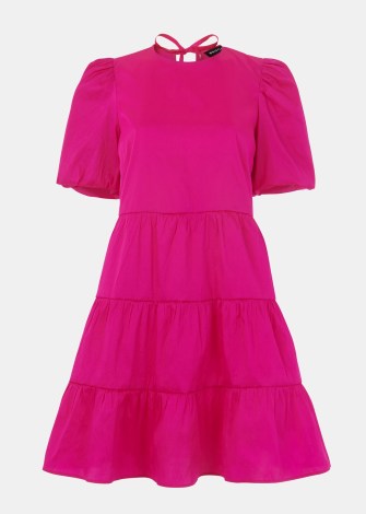 WHISTLES AUBREY TIERED DRESS in Pink ~ women’s puff sleeve trapeeze style dresses