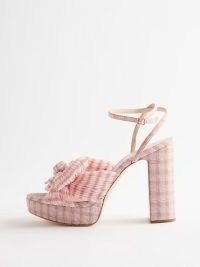 LOEFFLER RANDALL Natalia 110 pleated-organza platform sandals ~ pink gingham platforms ~ strappy front bow block heels ~ romantic check print shoes ~ checked occasion footwear