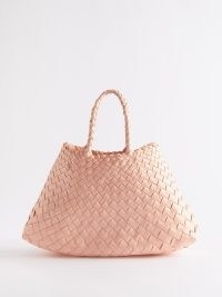 DRAGON DIFFUSION Santa Croce small woven-leather basket bag ~ pink trapeze shaped bags