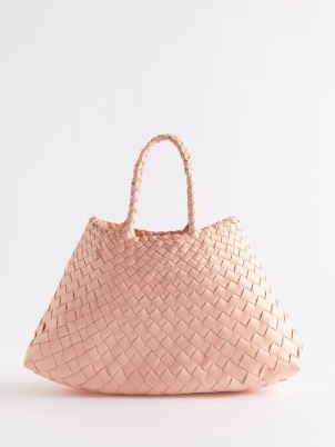 DRAGON DIFFUSION Santa Croce small woven-leather basket bag ~ pink trapeze shaped bags