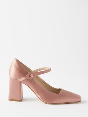 LE MONDE BERYL Satin Mary Jane block heel pumps in pink – blush coloured Mary Janes - flipped