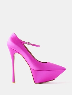 AMINA MUADDI Yigit 150 pink silk-satin platform pumps – vibrant high stiletto heel platforms - flipped