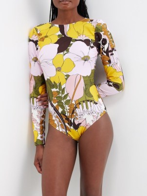 LA DOUBLEJ Iconic floral-print surf suit | long sleeve open back retro print swimsuits | swimwear with 70s vintage style prints - flipped