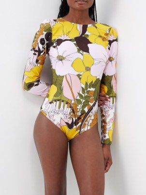 LA DOUBLEJ Iconic floral-print surf suit | long sleeve open back retro print swimsuits | swimwear with 70s vintage style prints