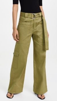 Proenza Schouler White Label Cotton Twill Cargo Pants in Khaki Green – women’s utility style pocket detail trousers