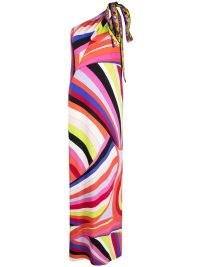PUCCI Iride-print one-shoulder maxi dress – silky multicoloured column dresses – psychedelic prints on women’s occasion clothing – silk asymmetric neckline event fashion – tie detail