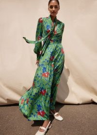 ME and EM Rainforest Print Full-Length Dress + Belt in Green/Purple/Orange / elegant tiered floral print maxi dresses / luxe fashion
