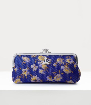 Vivienne Westwood RE-CLOQUET DOUBLE FRAME PURSE WITH CHAIN in BLUE / blue floral pruses - flipped