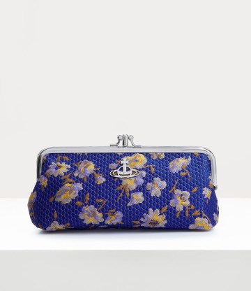 Vivienne Westwood RE-CLOQUET DOUBLE FRAME PURSE WITH CHAIN in BLUE / blue floral pruses