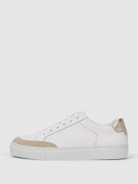 Reiss ASHLEY LOW TOP LEATHER TRAINERS GOLD | women’s metallic detail trainer | sports luxe sneakers