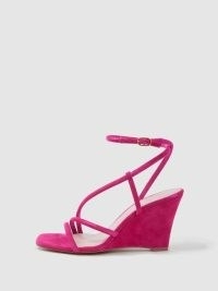 REISS CASSIE SUEDE STRAPPY WEDGE HEELS PINK ~ luxe ankle tie wedges ~ wedged heel sandals with asymmetric strap detail