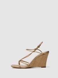 REISS DAISEY STRAPPY WEDGE HEELS BRONZE ~ glamorous resort footwear ~ metallic leather wedges ~ luxe wedged summer sandals ~ square toe evening shoes with slender straps