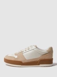 REISS FRANKIE LEATHER SUEDE LOW CUT TRAINERS TAUPE ~ women’s tonal brown sneakers ~ colour block trainer