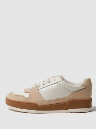 REISS FRANKIE LEATHER SUEDE LOW CUT TRAINERS TAUPE ~ women’s tonal brown sneakers ~ colour block trainer