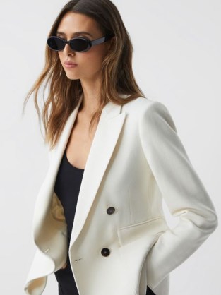 REISS LARSSON DOUBLE BREASTED TWILL BLAZER WHITE ~ women’s chic blazers ~ womens summer jackets ~ sophisticated looks - flipped
