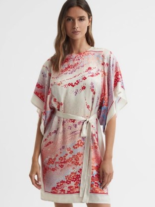 REISS LEEA PRINTED BELTED MINI DRESS MULTI ~ floral wide sleeve tie waist dresses ~ feminine summer event clothing
