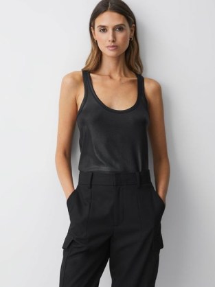 REISS LILLY METALLIC SCOOP NECK RACERBACK VEST in BLACK ~ women’s chic dress up or down vests ~ wardrobe essentials ~ luxe style tank tops - flipped
