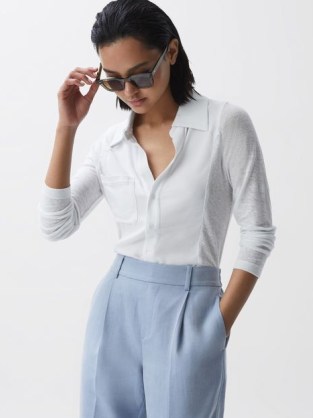 REISS CAMPBELL LINEN SHIRT in WHITE / women’s slim fit shirts / womens collared button closure tops - flipped