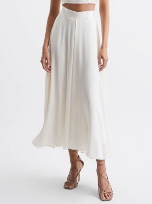 Reiss RUBY OCCASION MAXI SKIRT in Ivory – fluid fabric slip skirts – summer event clothing – women’s feminine evening clothes – flouncy occasionwear - flipped