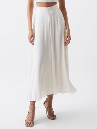 Reiss RUBY OCCASION MAXI SKIRT in Ivory – fluid fabric slip skirts – summer event clothing – women’s feminine evening clothes – flouncy occasionwear