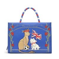 RADLEY LONDON WORLD CUP Medium Zip-Top Satchel in Royal Blue – leather animal print handbag – grab bags – Scottie Dog And Friends motif handbag