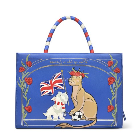 RADLEY LONDON WORLD CUP Medium Zip-Top Satchel in Royal Blue – leather animal print handbag – grab bags – Scottie Dog And Friends motif handbag - flipped