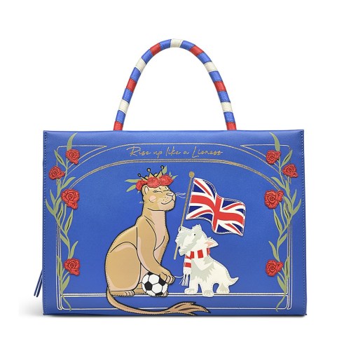 RADLEY LONDON WORLD CUP Medium Zip-Top Satchel in Royal Blue – leather animal print handbag – grab bags – Scottie Dog And Friends motif handbag