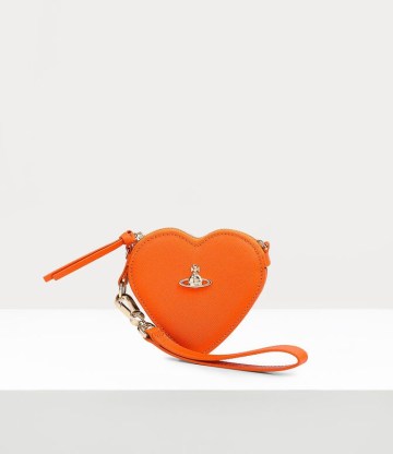 Vivienne Westwood SAFFIANO HEART WRISTLET in ORANGE / small leather wrist bags