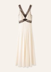 ME and EM Satin And Lace Full-Length Slip Dress in Cream/Black / luxe silky sleeveless occasion dresses / feminine event fashion / luxury clothing