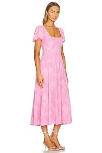 Show Me Your Mumu Mia Midi Dress in Pink Clip Floral / puff sleeve fit and flare summer dresses